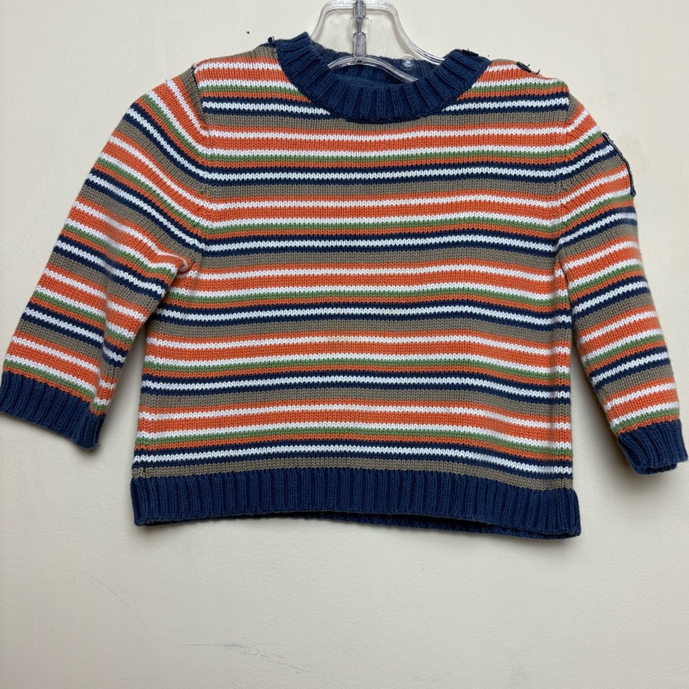 Talbots Kids Sweater Striped Blue Orange Dino Dinosaur Patch 2 Toddler VTG